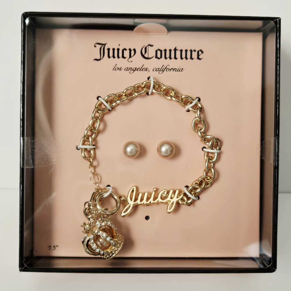 JUICY COUTURE Jewelry Set Bracelet And Pearl Earrings NIB